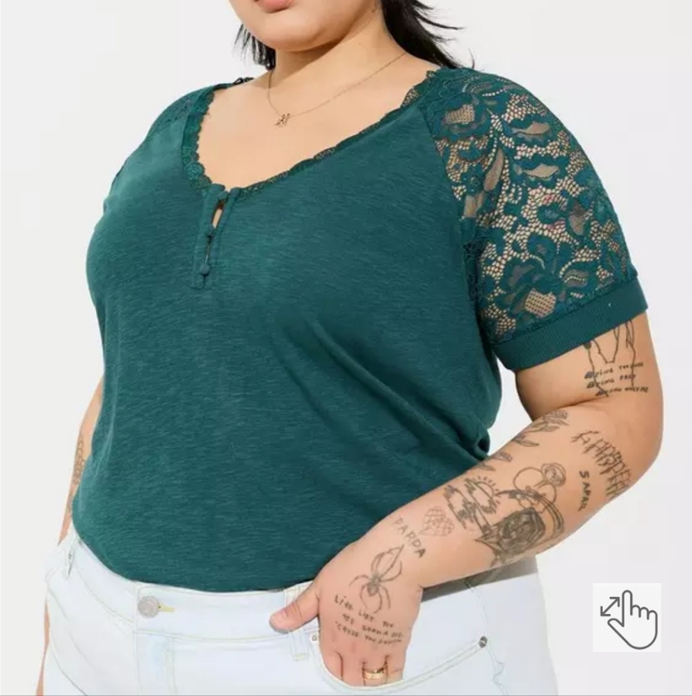 Torrid Teal Lace Sleeve Women's Top